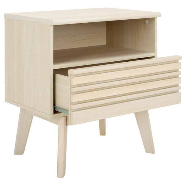 Safavieh Esma Contemporary Nightstand With Drawer And Open Shelf For Modern Bedroom Storage Solutions Bleached White NST9613C