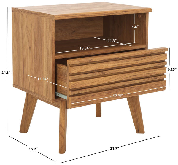 Safavieh Esma Contemporary Nightstand With Drawer And Open Shelf For Modern Bedroom Storage Solutions Oak NST9613D