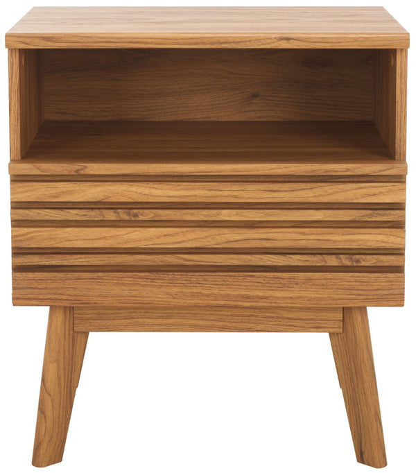 Safavieh Esma Contemporary Nightstand With Drawer And Open Shelf For Modern Bedroom Storage Solutions Oak NST9613D