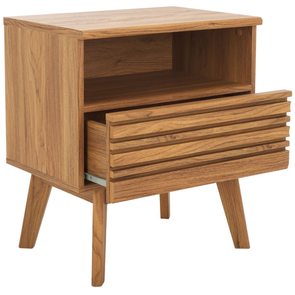 Safavieh Esma Contemporary Nightstand With Drawer And Open Shelf For Modern Bedroom Storage Solutions Oak NST9613D