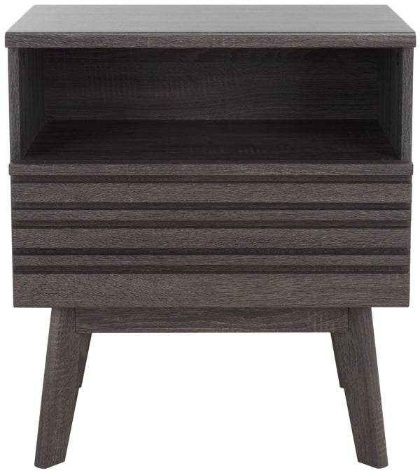 Safavieh Esma Contemporary Nightstand With Drawer And Open Shelf For Modern Bedroom Storage Solutions Distressed Black NST9613E