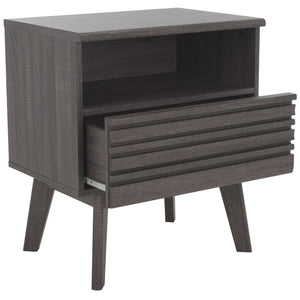 Safavieh Esma Contemporary Nightstand With Drawer And Open Shelf For Modern Bedroom Storage Solutions Distressed Black NST9613E