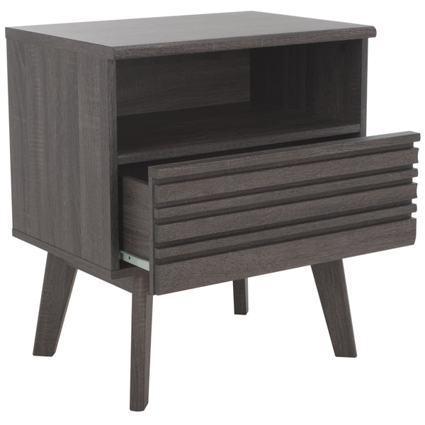 Safavieh Esma Contemporary Nightstand With Drawer And Open Shelf For Modern Bedroom Storage Solutions Distressed Black NST9613E