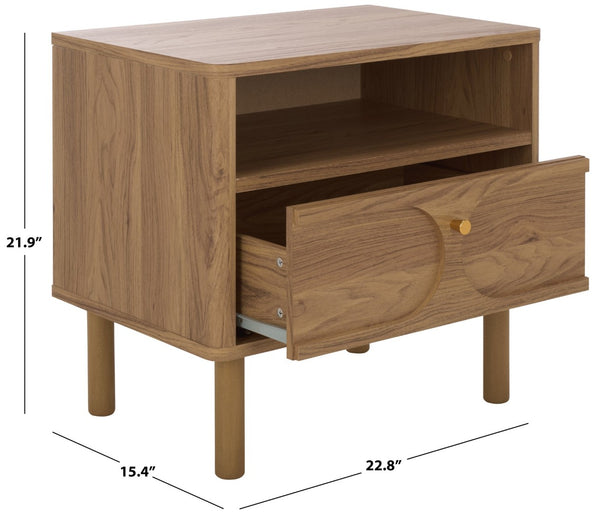 Safavieh Prinpop Nightstand With Drawer & Shelf - Modern Oak Finish For Stylish Bedroom Storage Solutions NST9614A