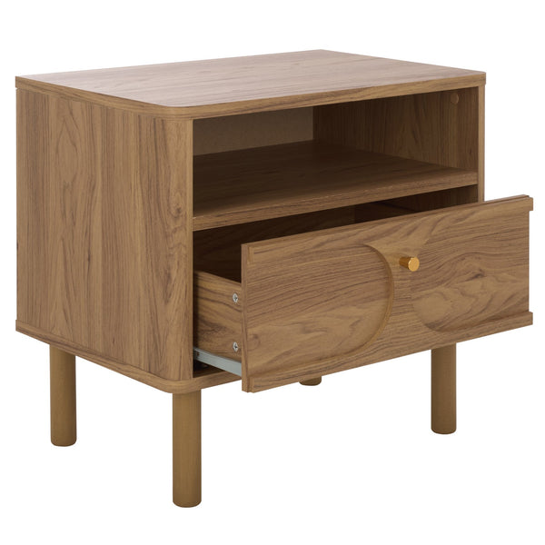 Safavieh Prinpop 1 Drawer 1 Shelf Nightstand In Elegant Oak - Chic Storage Solution For Modern Bedrooms Oak Wood,Metal Nst9614a