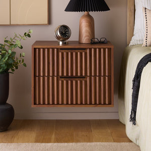 Safavieh Lylia 2 Drawer Floating Nightstand - Modern Walnut Design With Sleek Handles For Stylish Storage Walnut ,Black Wood,Metal Nst9615a