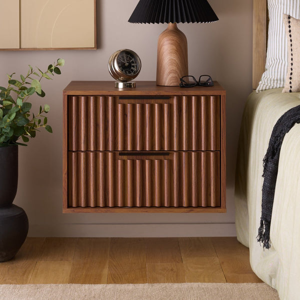 Safavieh Lylia 2 Drawer Floating Nightstand - Modern Walnut Design With Sleek Handles For Stylish Storage Walnut ,Black Wood,Metal Nst9615a