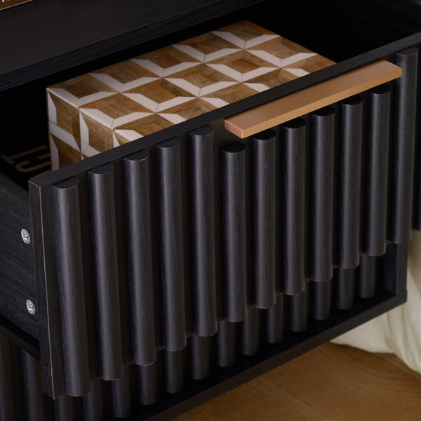 Safavieh Lylia 2 Drawer Floating Nightstand - Modern Walnut Design With Sleek Handles For Stylish Storage Black ,Gold Wood,Metal Nst9615b