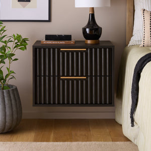 Safavieh Lylia 2 Drawer Floating Nightstand - Modern Walnut Design With Sleek Handles For Stylish Storage Black ,Gold Wood,Metal Nst9615b