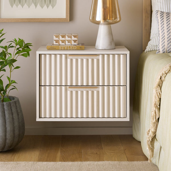 Safavieh Lylia 2 Drawer Floating Nightstand - Modern Walnut Design With Sleek Handles For Stylish Storage Bleached White ,Gold Wood,Metal Nst9615c