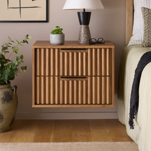 Safavieh Lylia 2 Drawer Floating Nightstand - Modern Walnut Design With Sleek Handles For Stylish Storage Oak ,Black Wood,Metal Nst9615d