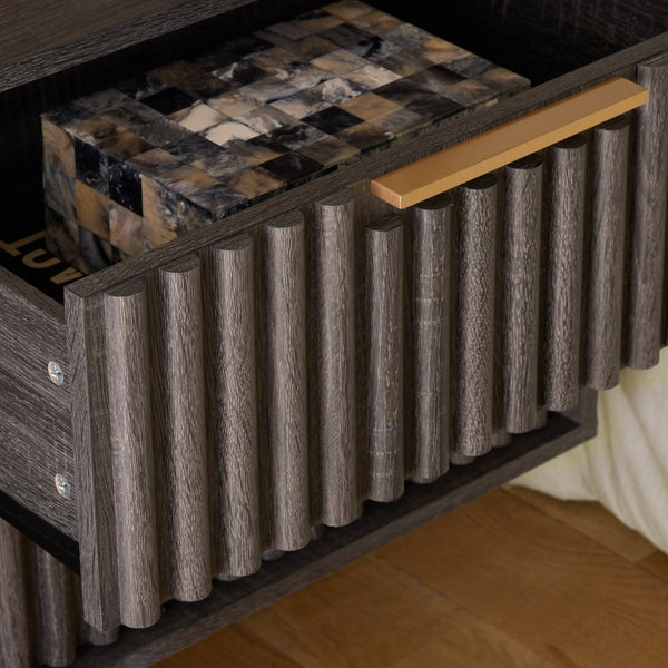 Safavieh Lylia 2 Drawer Floating Nightstand - Modern Walnut Design With Sleek Handles For Stylish Storage Distressed Black ,Gold Wood,Metal Nst9615e