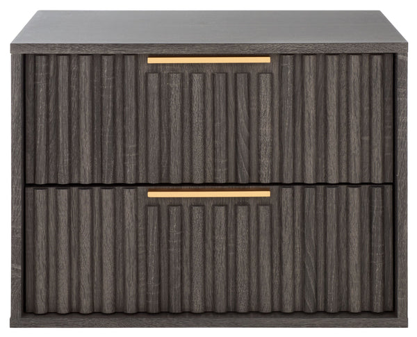 Safavieh Lylia 2 Drawer Floating Nightstand - Modern Walnut Design With Sleek Handles For Stylish Storage Distressed Black ,Gold Wood,Metal Nst9615e