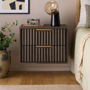 Safavieh Lylia 2 Drawer Floating Nightstand - Modern Walnut Design With Sleek Handles For Stylish Storage Distressed Black ,Gold Wood,Metal Nst9615e