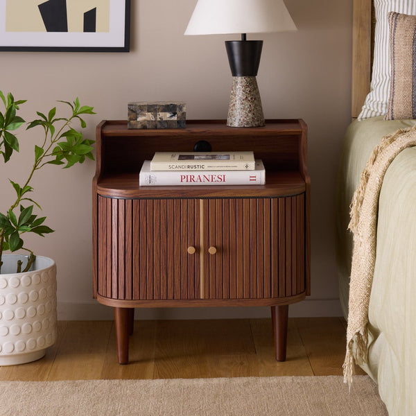 Safavieh Tameka Nightstand With Hutch – Timeless Elegance And Practicality For Your Bedroom Sanctuary Today! Walnut ,Gold Wood ,Metal Nst9616a