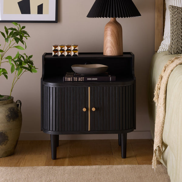 Safavieh Tameka Nightstand With Hutch – Timeless Elegance And Practicality For Your Bedroom Sanctuary Today! Black ,Gold Wood ,Metal Nst9616b