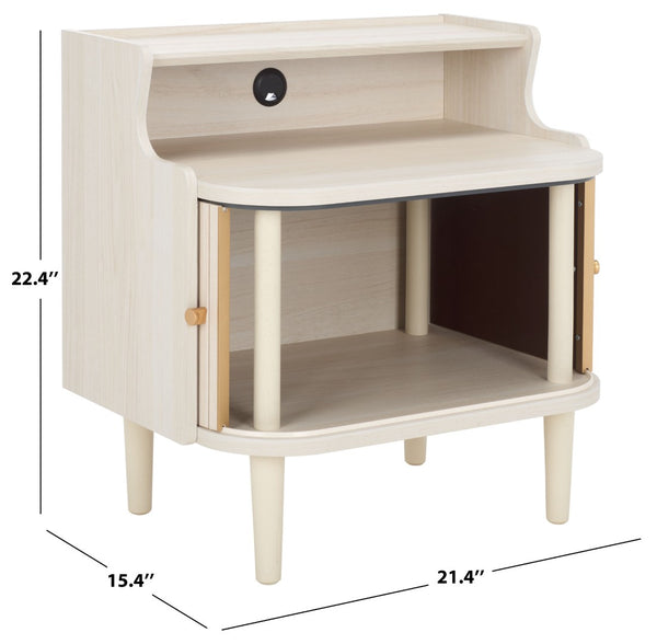 Safavieh Tameka Nightstand With Hutch - Elegant Storage Solution With Metallic Accents For Any Bedroom Decor Bleached White NST9616C
