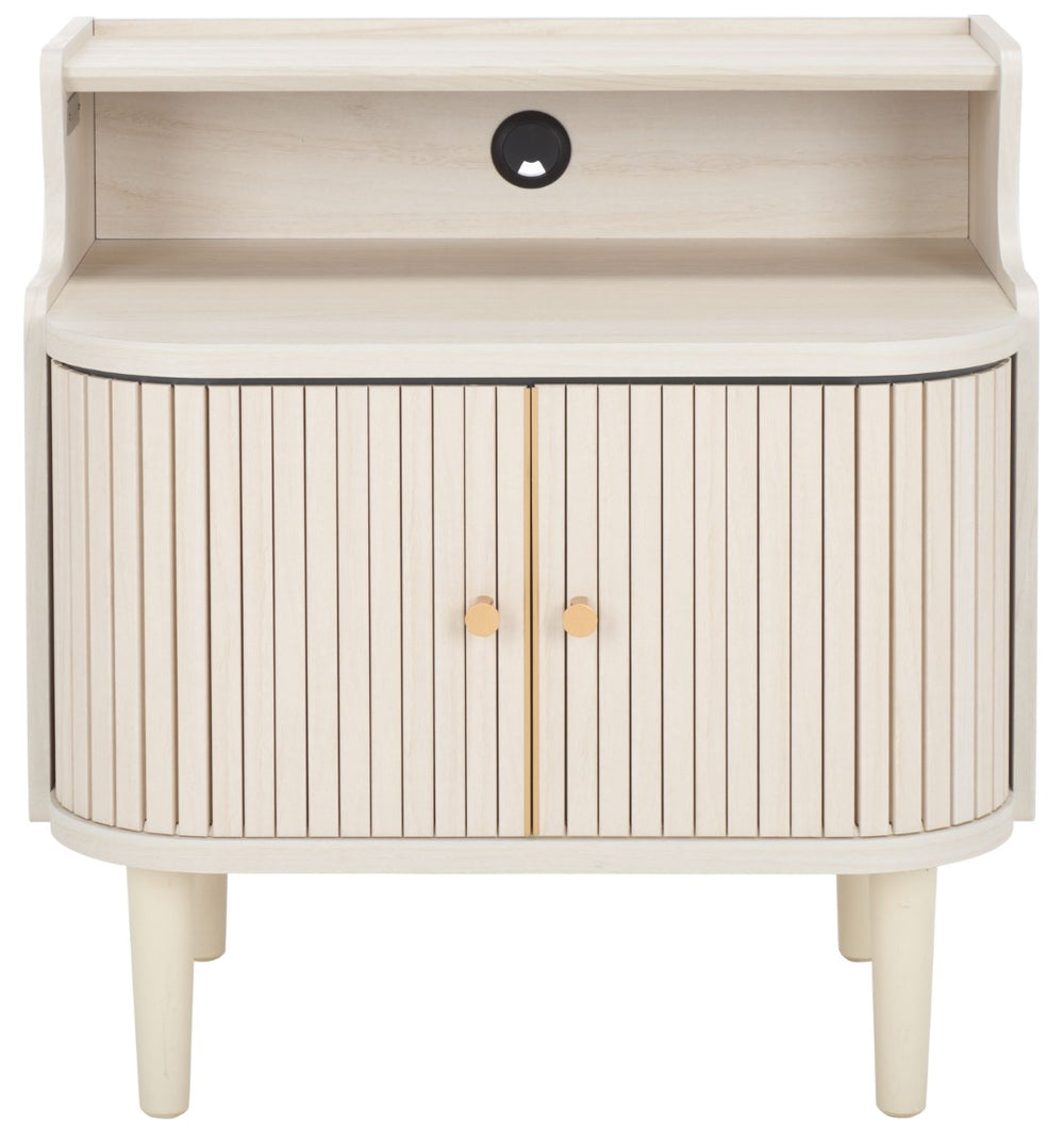 Safavieh Tameka Nightstand With Hutch - Elegant Storage Solution With Metallic Accents For Any Bedroom Decor Bleached White NST9616C