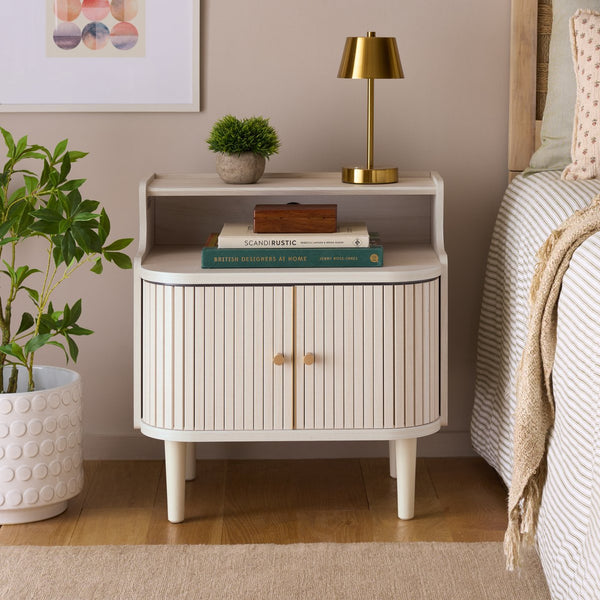 Safavieh Tameka Nightstand With Hutch – Timeless Elegance And Practicality For Your Bedroom Sanctuary Today! Bleached White ,Gold Wood ,Metal Nst9616c