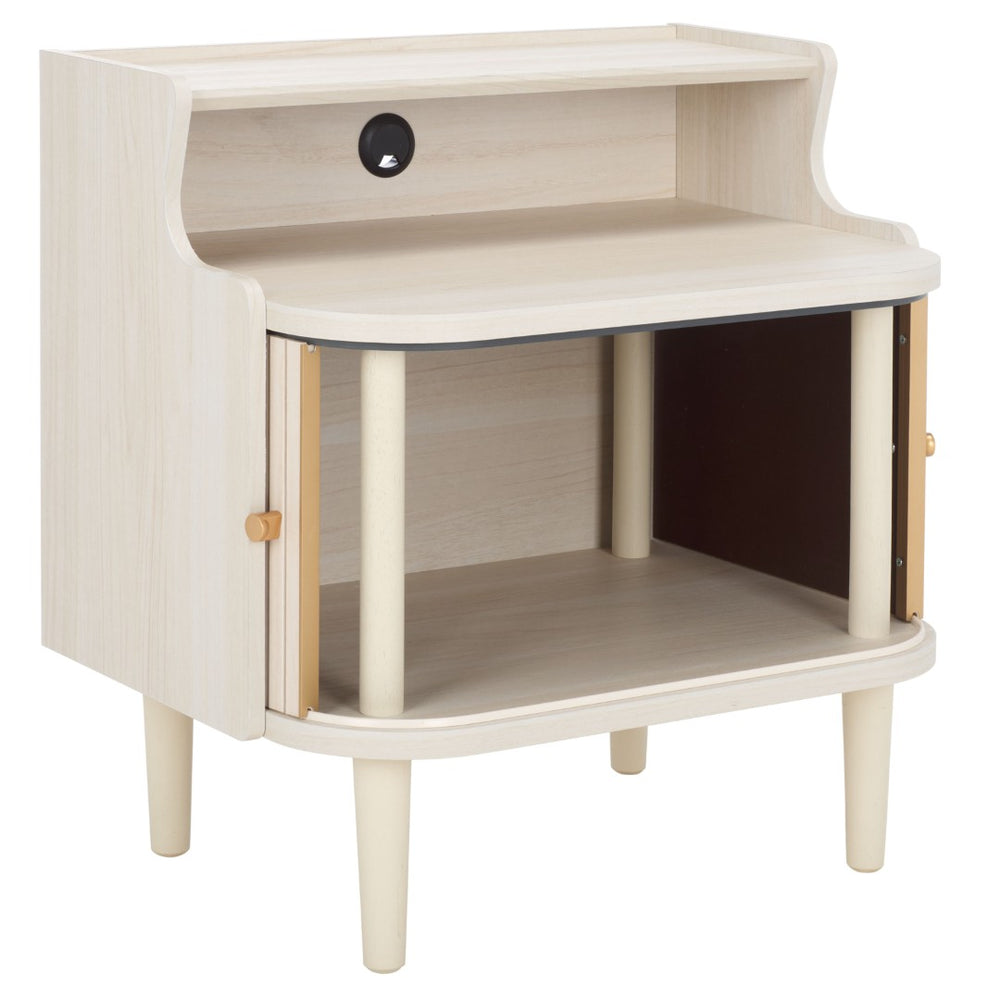 Safavieh Tameka Nightstand With Hutch - Elegant Storage Solution With Metallic Accents For Any Bedroom Decor Bleached White NST9616C