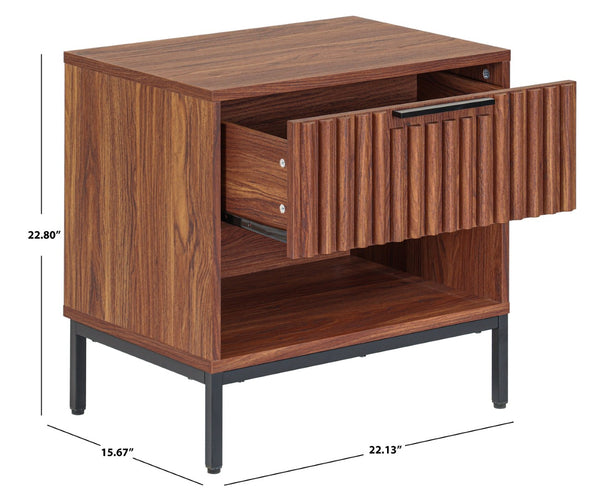 Safavieh LYLIA 1 Drawer Nightstand - Stylish Compact Storage Solution with Elegant Gold Handle Accent Walnut / Black NST9617A
