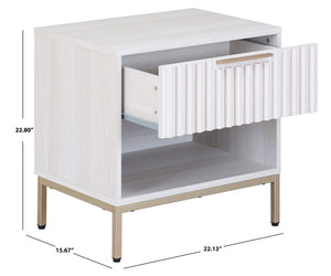 Safavieh LYLIA 1 Drawer Nightstand - Stylish Compact Storage Solution with Elegant Gold Handle Accent Bleached White / Gold NST9617C