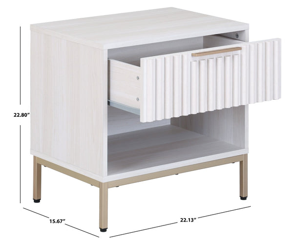 Safavieh LYLIA 1 Drawer Nightstand - Stylish Compact Storage Solution with Elegant Gold Handle Accent Bleached White / Gold NST9617C