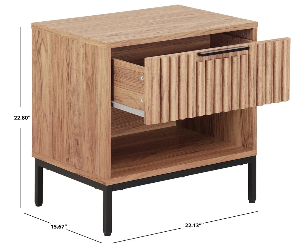 Safavieh LYLIA 1 Drawer Nightstand - Stylish Compact Storage Solution with Elegant Gold Handle Accent Oak / Black NST9617D