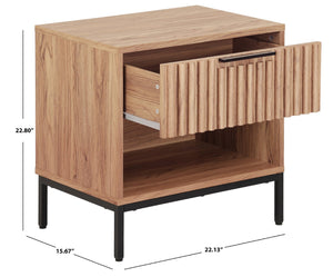 Safavieh LYLIA 1 Drawer Nightstand - Stylish Compact Storage Solution with Elegant Gold Handle Accent Oak / Black NST9617D