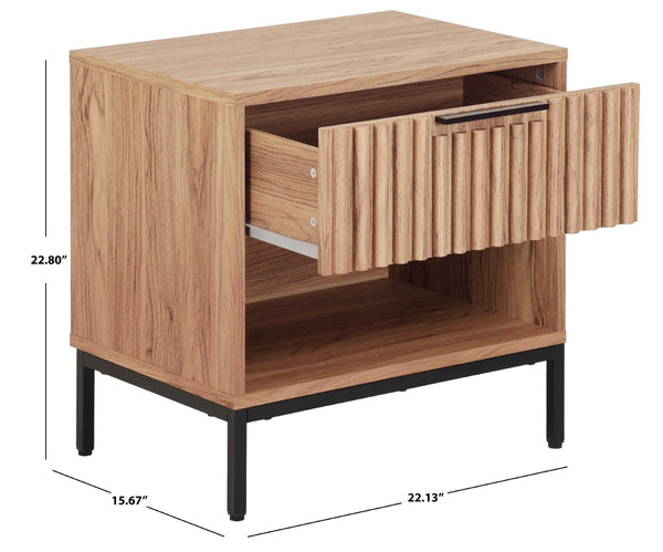 Safavieh LYLIA 1 Drawer Nightstand - Stylish Compact Storage Solution with Elegant Gold Handle Accent Oak / Black NST9617D