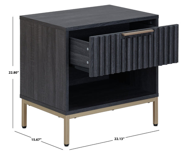 Safavieh LYLIA 1 Drawer Nightstand - Stylish Compact Storage Solution with Elegant Gold Handle Accent Distressed Black / Gold NST9617E