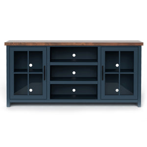 Legends Furniture Bridgevine Home Nantucket 67 Inch Tv Stand Console For Tvs Up To 80 Inches, No Assembly Required, Blue Denim And Whiskey Finish Blue Denim And Whiskey, Blue Poplar Solids And Okoume Veneers With Knotty Alder Top Nt1210.Bwk