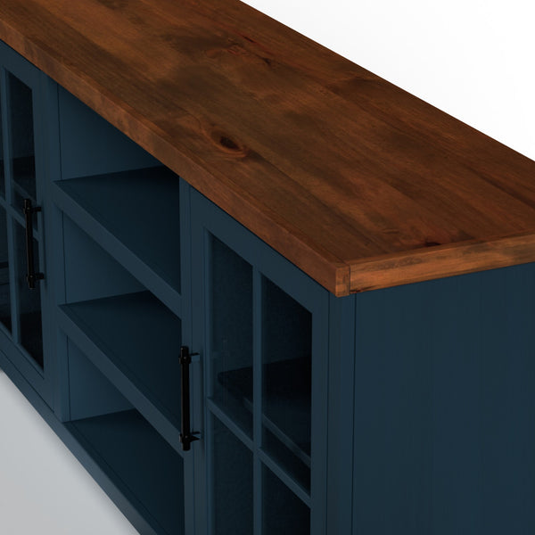 Legends Furniture Bridgevine Home Nantucket 67 Inch Tv Stand Console For Tvs Up To 80 Inches, No Assembly Required, Blue Denim And Whiskey Finish Blue Denim And Whiskey, Blue Poplar Solids And Okoume Veneers With Knotty Alder Top Nt1210.Bwk