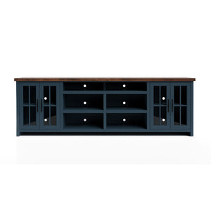 Legends Furniture Bridgevine Home Nantucket 96 Inch Tv Stand Console For Tvs Up To 100 Inches, No Assembly Requried, Blue Denim And Whiskey Finish Blue Denim And Whiskey, Blue Poplar Solids And Okoume Veneers With Knotty Alder Top Nt1211.Bwk