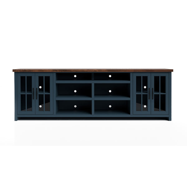 Legends Furniture Bridgevine Home Nantucket 96 Inch Tv Stand Console For Tvs Up To 100 Inches, No Assembly Requried, Blue Denim And Whiskey Finish Blue Denim And Whiskey, Blue Poplar Solids And Okoume Veneers With Knotty Alder Top Nt1211.Bwk