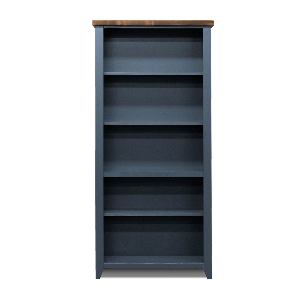 Legends Furniture Bridgevine Home Nantucket 72 Inch High 5-shelf Bookcase, No Assembly Required, Blue Denim And Whiskey Finish Blue Denim And Whiskey, Blue Poplar Solids And Okoume Veneers With Knotty Alder Top Nt6672.Bwk