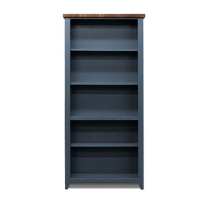 Legends Furniture Bridgevine Home Nantucket 72 Inch High 5-shelf Bookcase, No Assembly Required, Blue Denim And Whiskey Finish Blue Denim And Whiskey, Blue Poplar Solids And Okoume Veneers With Knotty Alder Top Nt6672.Bwk