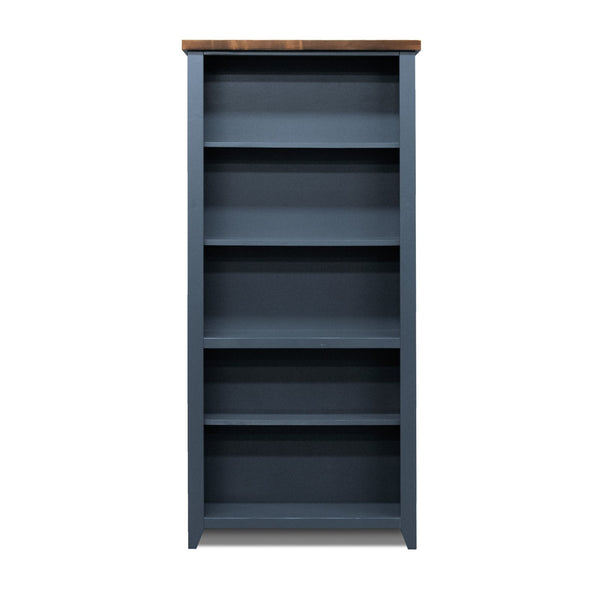 Legends Furniture Bridgevine Home Nantucket 72 Inch High 5-shelf Bookcase, No Assembly Required, Blue Denim And Whiskey Finish Blue Denim And Whiskey, Blue Poplar Solids And Okoume Veneers With Knotty Alder Top Nt6672.Bwk