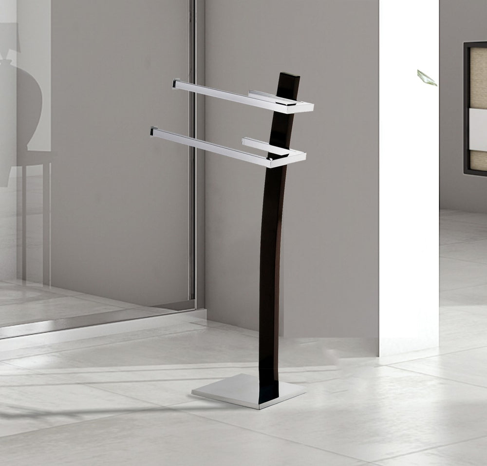 ORE International 29 Inch Freestanding Chrome Dual Towel and Toilet Paper Holder Stand for Bathrooms NTH006
