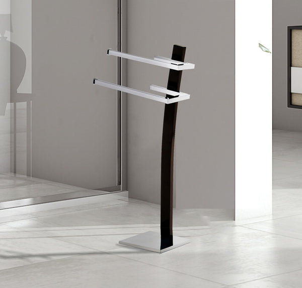 ORE International 29 Inch Freestanding Chrome Dual Towel and Toilet Paper Holder Stand for Bathrooms NTH006