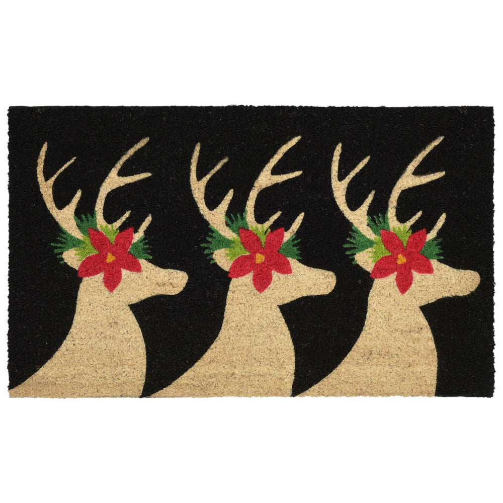 Trans Ocean Liora Natura Outdoor Deer Mat - Vibrant Black & Colorful Design, 1'6" X 2'6" For Festive Entryway Black Coir Ntr12201748