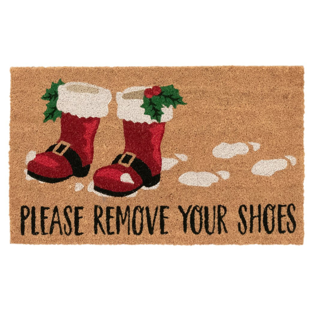 Trans Ocean Liora Festive Santa Boots Outdoor Mat - Colorful Coir Design With Holiday Charm (1'6" X 2'6") Natural Coir Ntr12228912