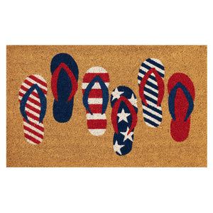 Trans Ocean Liora Manne Natura Freedom Flops Outdoor Mat - Whimsical Beach Accent With Patriotic Flair Natural Coir Ntr12229012