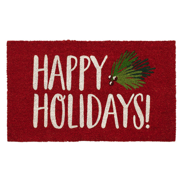 Trans Ocean Liora Happy Holidays Holly Outdoor Mat - Festive Red Coir Design With Botanical Leaves, 1'6" X 2'6" Red Coir Ntr12251324