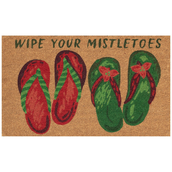 Trans Ocean Liora Wipe Your Mistletoes Outdoor Mat - Fun Coir Floor Decor With Festive Flip Flops, 1'6"X2'6" Natural Coir Ntr12253912