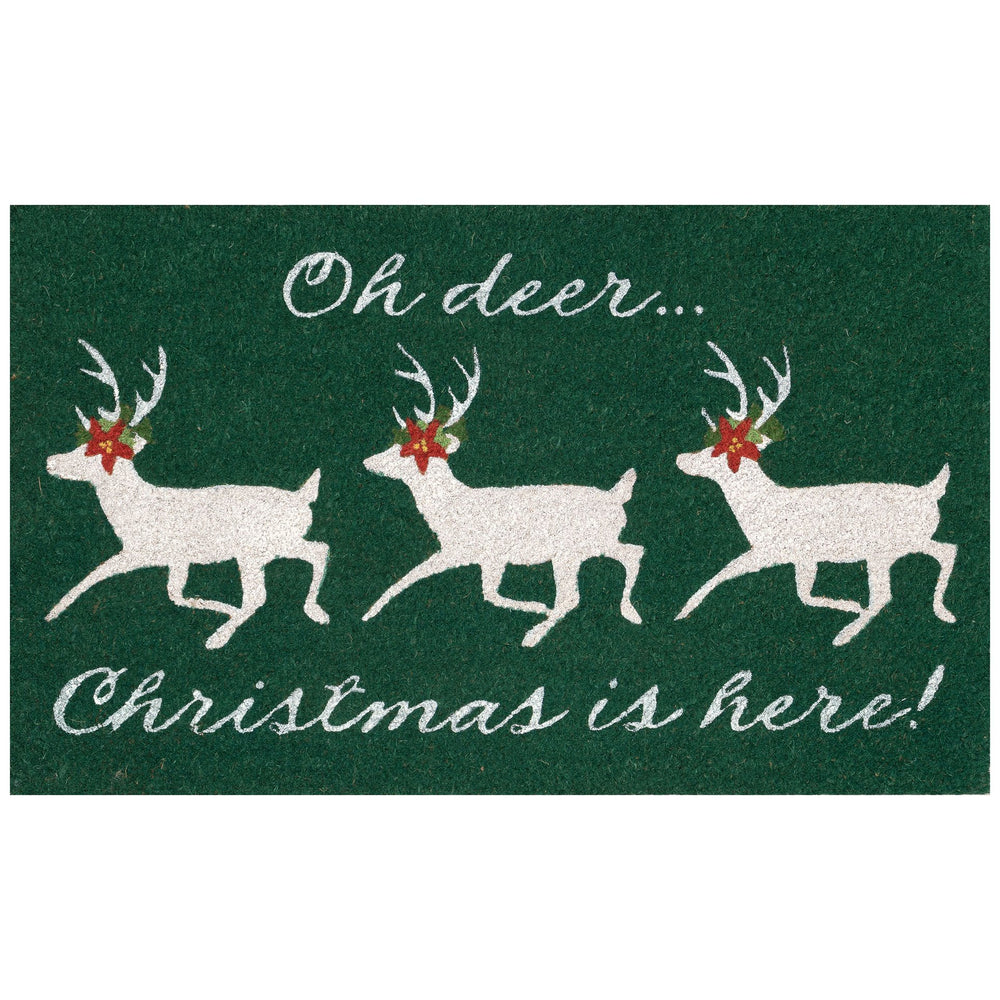 Trans Ocean Liora Manne Natura Christmas Outdoor Mat - Festive Deer & Poinsettia Design For Holiday Cheer 1'6"X2'6" Green Coir Ntr12254116