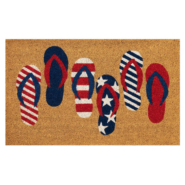 Trans Ocean Liora Manne Natura Freedom Flops Outdoor Mat - Whimsical Beach Accent With Patriotic Flair Natural Coir Ntr23229012
