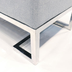 Pasargad Home Luxe Upholstered Bench – Elegant Ivory Seating With Sturdy Stainless Steel Legs Blue Polyester Y-1036b