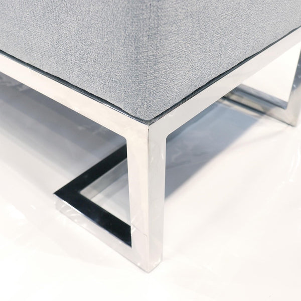 Pasargad Home Luxe Upholstered Bench – Elegant Ivory Seating With Sturdy Stainless Steel Legs Blue Polyester Y-1036b