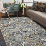 AMER Rugs Nuit Arabe  NUI-74 Hand-Knotted Handmade Raw Handspun Wool Transitional Bordered Rug Deep Silver 10' x 14'
